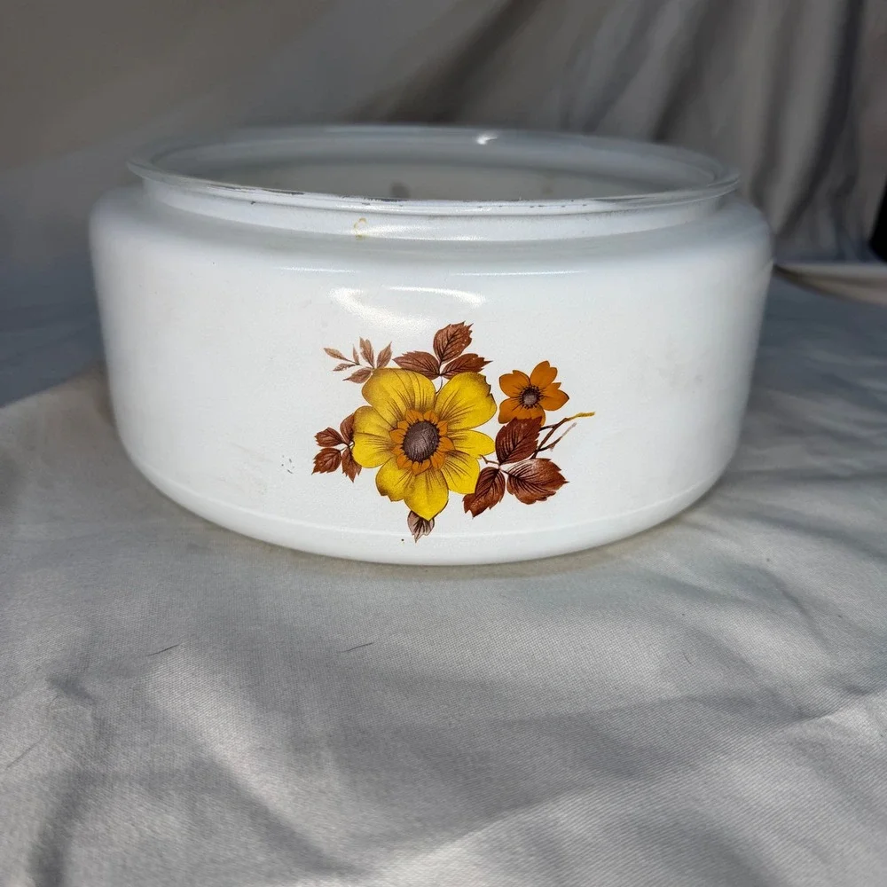 Vintage Milk Glass Light Shade Yellow Sunflower Floral Drum Replacement Globe